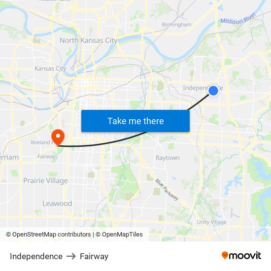 Independence to Fairway map