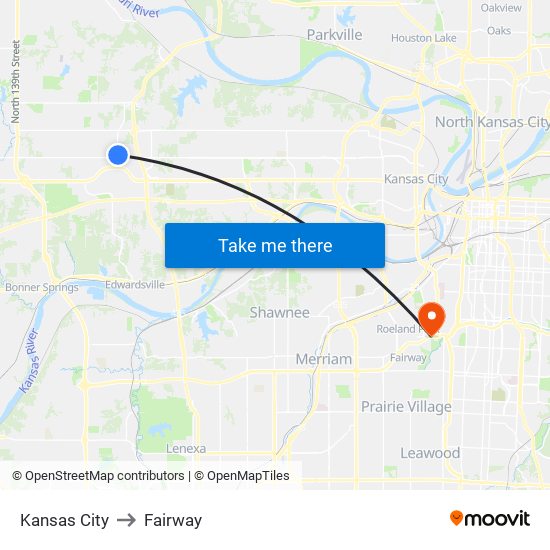Kansas City to Fairway map