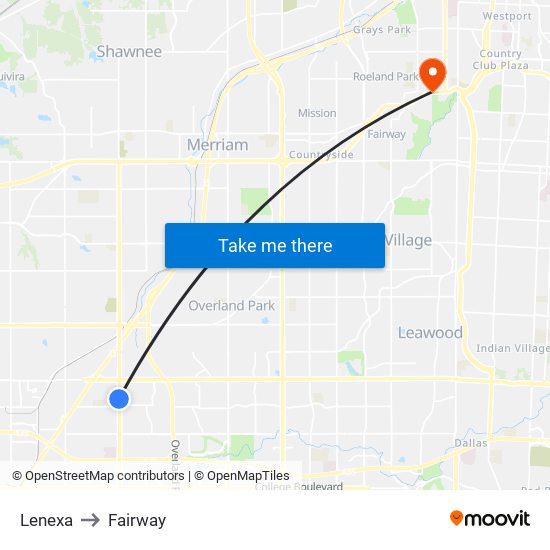 Lenexa to Fairway map