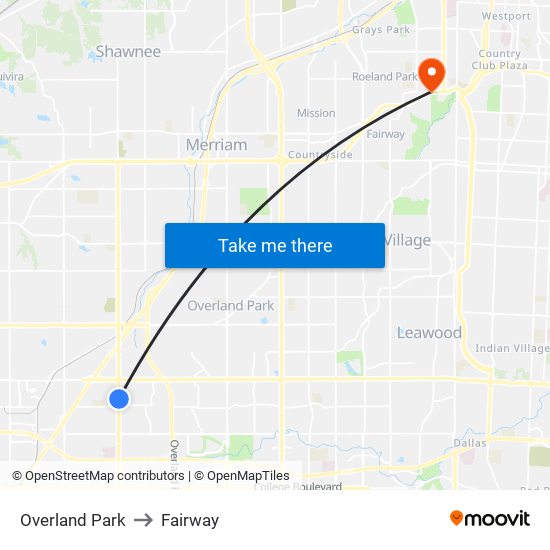 Overland Park to Fairway map