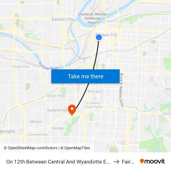 On 12th Between Central And Wyandotte Eastbound to Fairway map