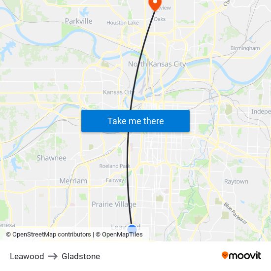 Leawood to Gladstone map