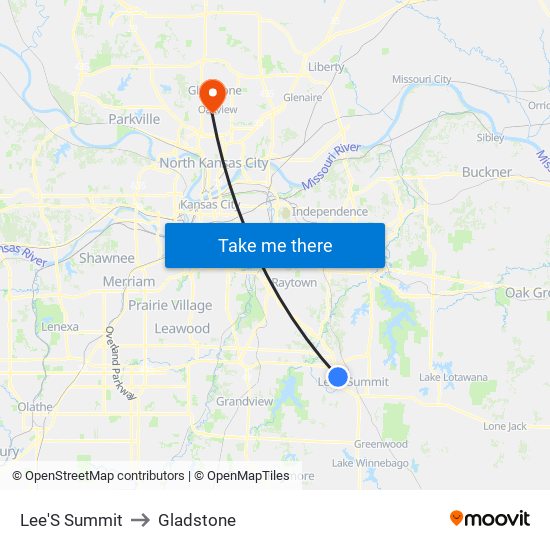 Lee'S Summit to Gladstone map