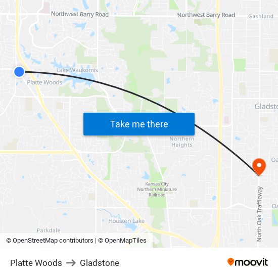 Platte Woods to Gladstone map