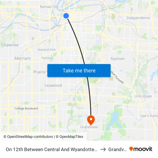 On 12th Between Central And Wyandotte Eastbound to Grandview map