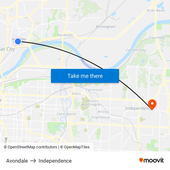 Avondale to Independence map