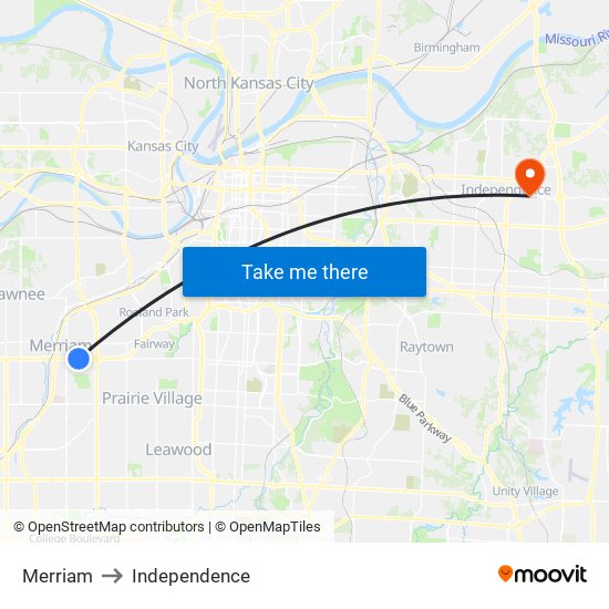 Merriam to Independence map