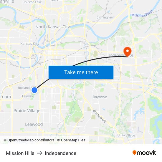 Mission Hills to Independence map