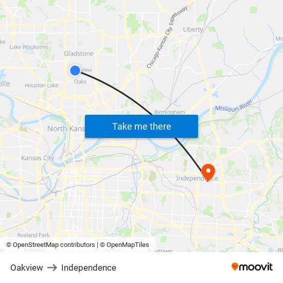 Oakview to Independence map