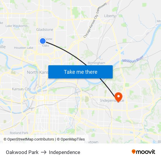 Oakwood Park to Independence map