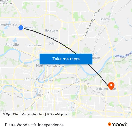 Platte Woods to Independence map