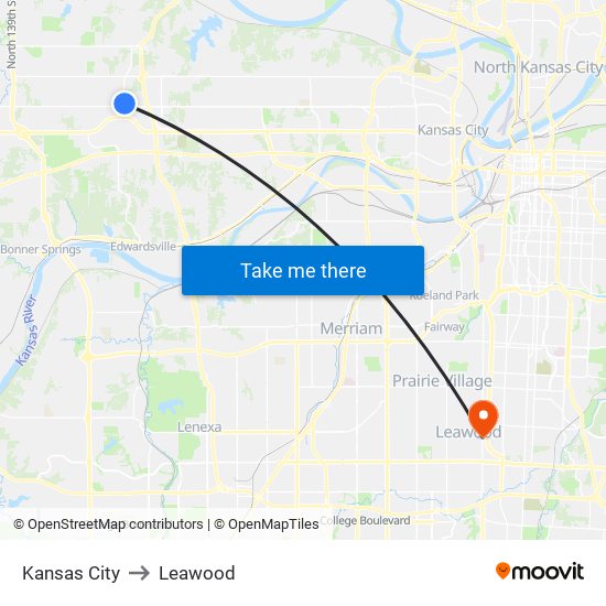 Kansas City to Leawood map