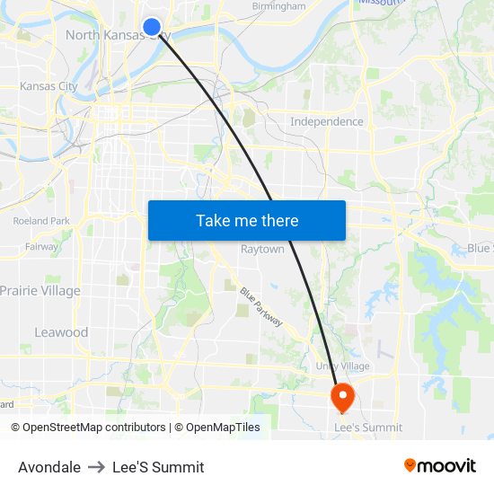 Avondale to Lee'S Summit map