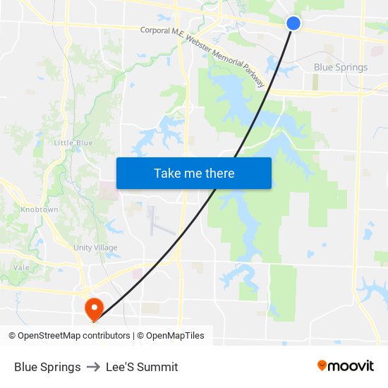 Blue Springs to Lee'S Summit map