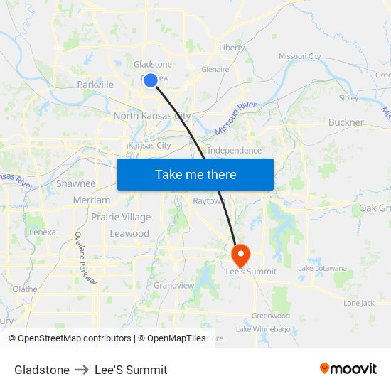 Gladstone to Lee'S Summit map