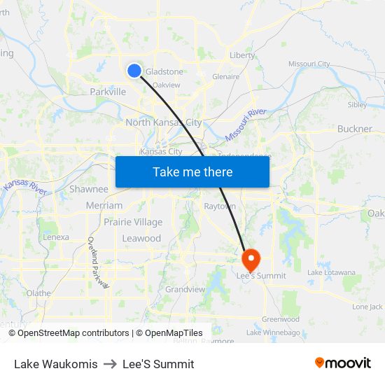 Lake Waukomis to Lee'S Summit map