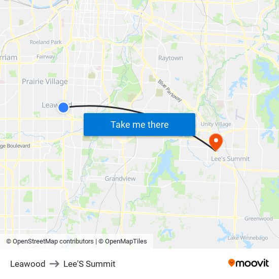 Leawood to Lee'S Summit map