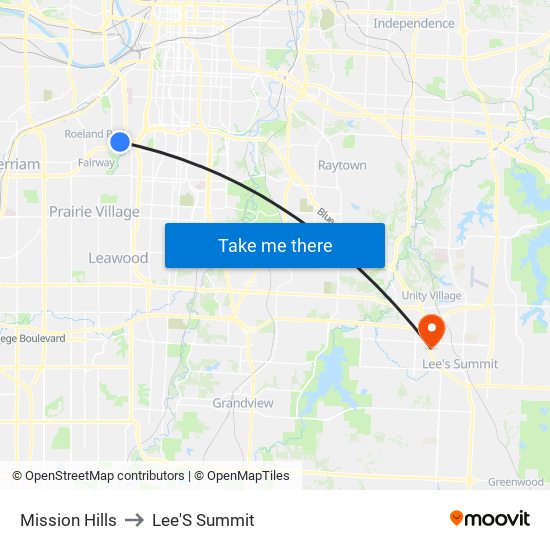 Mission Hills to Lee'S Summit map