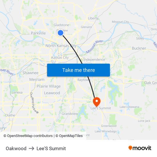 Oakwood to Lee'S Summit map