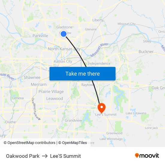 Oakwood Park to Lee'S Summit map