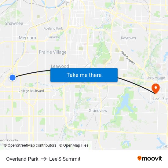 Overland Park to Lee'S Summit map