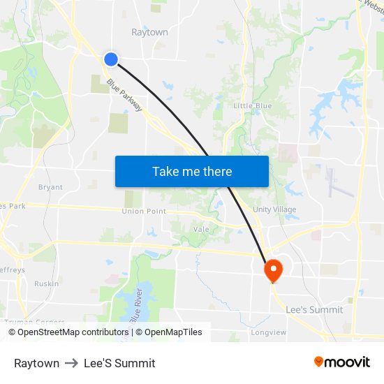 Raytown to Lee'S Summit map