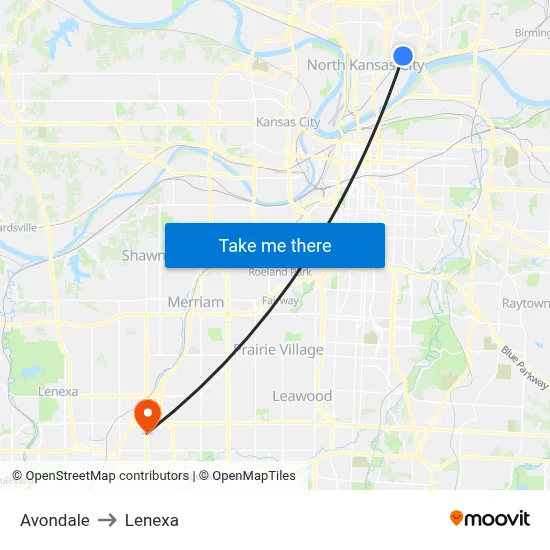 Avondale to Lenexa map