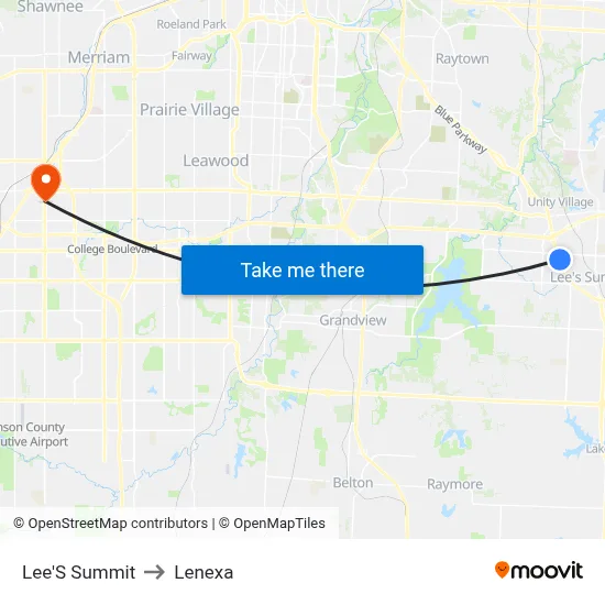 Lee'S Summit to Lenexa map