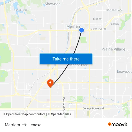 Merriam to Lenexa map