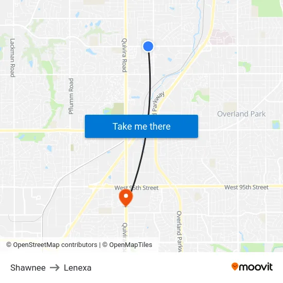 Shawnee to Lenexa map