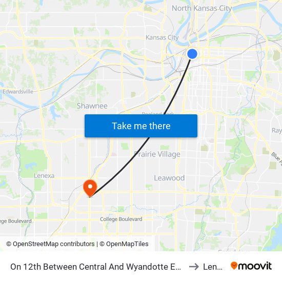 On 12th Between Central And Wyandotte Eastbound to Lenexa map