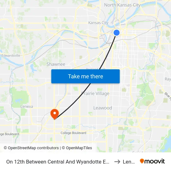 On 12th Between Central And Wyandotte Eastbound to Lenexa map