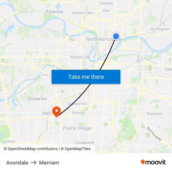 Avondale to Merriam map