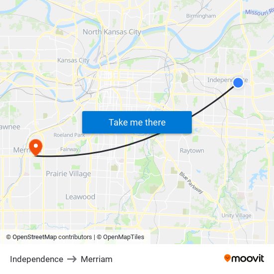 Independence to Merriam map