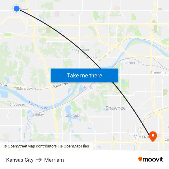 Kansas City to Merriam map