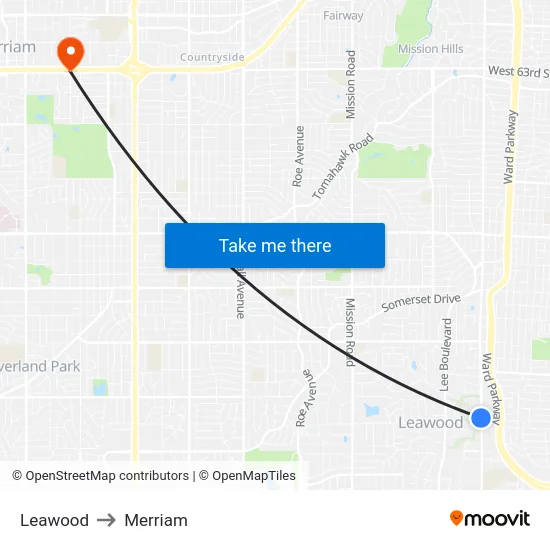 Leawood to Merriam map