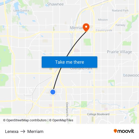 Lenexa to Merriam map