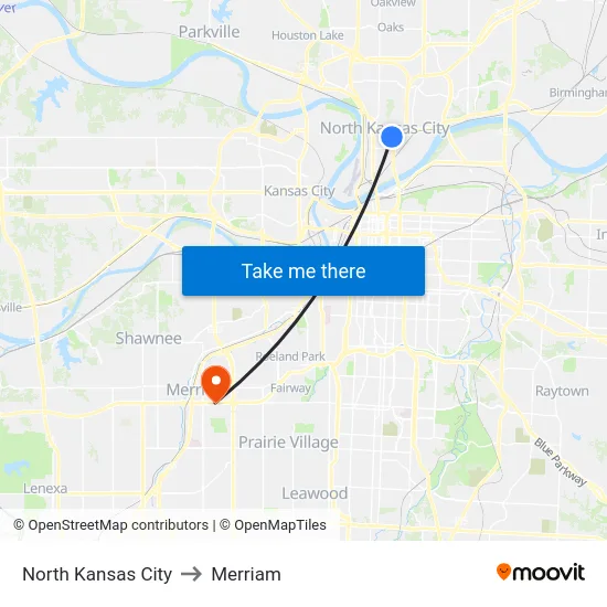 North Kansas City to Merriam map