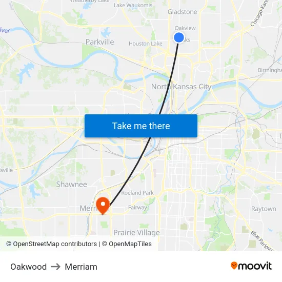 Oakwood to Merriam map