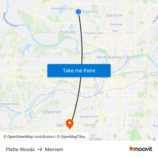 Platte Woods to Merriam map