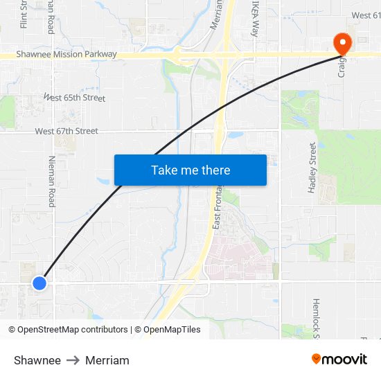 Shawnee to Merriam map