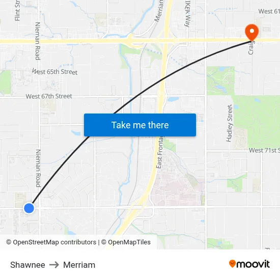 Shawnee to Merriam map