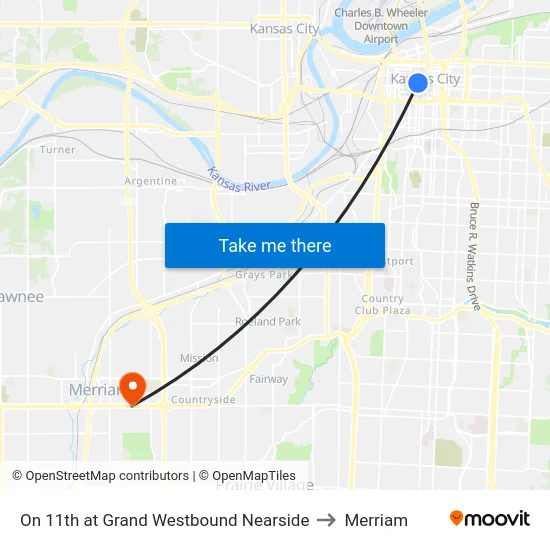 On 11th at Grand Westbound Nearside to Merriam map