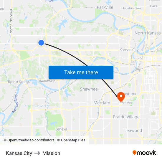 Kansas City to Mission map