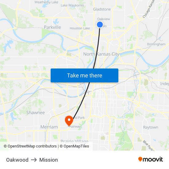 Oakwood to Mission map