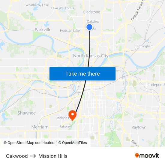 Oakwood to Mission Hills map