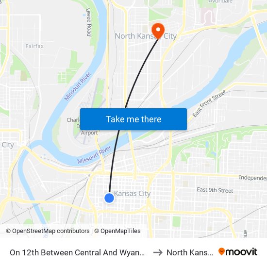 On 12th Between Central And Wyandotte Eastbound to North Kansas City map