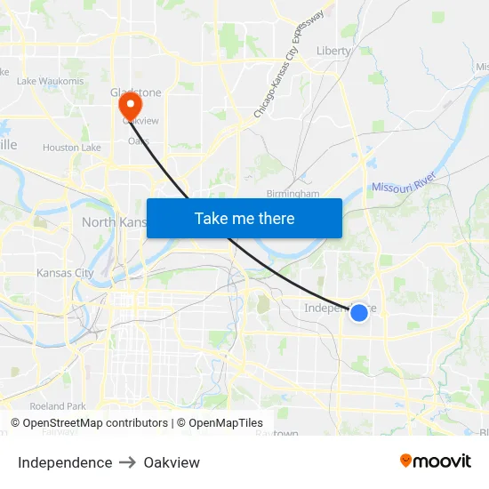 Independence to Oakview map