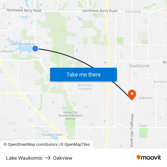 Lake Waukomis to Oakview map