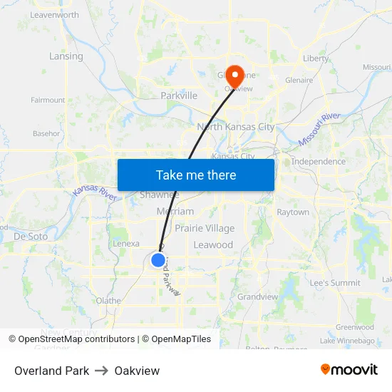 Overland Park to Oakview map